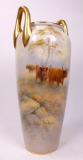 RARE ROYAL WORCESTER HAND PAINTED VASE OF CATTLE IN MIST BY HARRY DAVIS c.1921