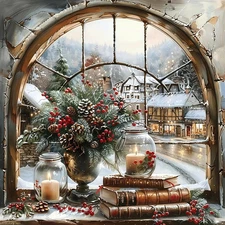 5D Christmas Diamond Painting Kits for Adults, Christmas Winter Landscape Diamon