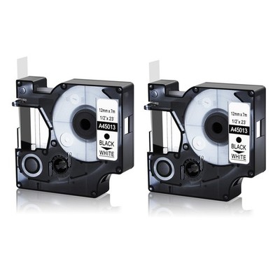 2PK 45013 Black on White Label Tape For DYMO D1 LM 160 210D 280 360D 12mm 1/2''
