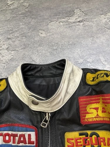 Vintage Segura Leather Racing Jacket Motul Total Dunlop Patches Biker Size M / 3 image 14