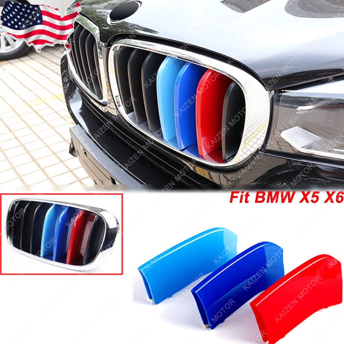 M-Colored Kidney Grille Insert Trim TRI-Color Strips Fit BMW X5 X6