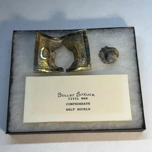 Scarce Civil War Bullet-Struck Confederate Belt Buckle and Deformed Minie Ball