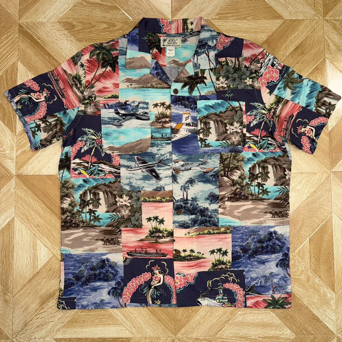 RRL Double Ralph Lauren Tropical Island Military Patchwork Camp