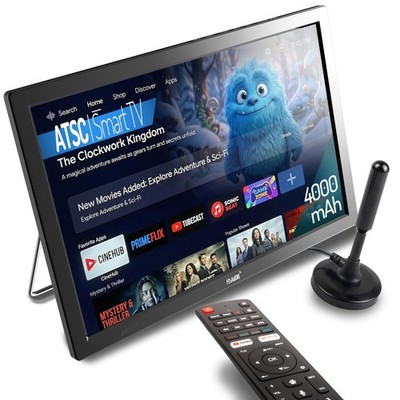 Rywob 15.6'' Small Smart TV,Built-in Digital Tuner4000mAh Rechargeable Battery TV