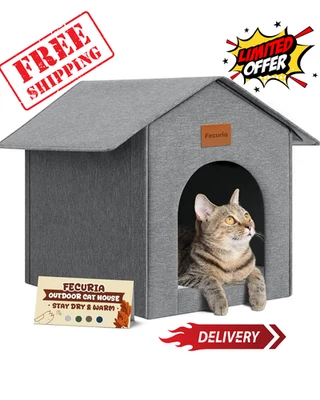 FECURIA Outdoor Cat House Weatherproof, Insulated Cat Houses for Outdoor/Indoor Cats for