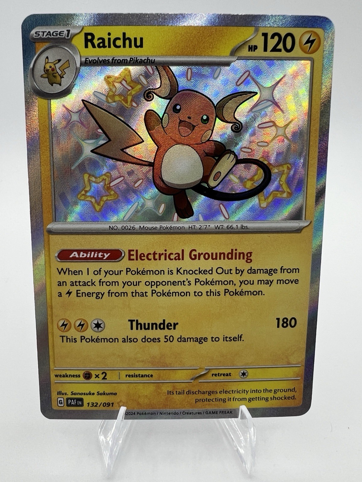 Pokémon TCG Shiny Raichu Holo Card Paldean Fates Baby Shiny Rare 132/091 NM