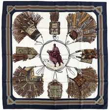 Hermes Scarf Carre90 CUIRUS DU DESERT Desert Leather Ornament Ladies Silk Navy M