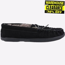 Image of Hush Puppies Ace Mens Leather MEMORY FOAM Comfort Lounge Slip On Slippers Black