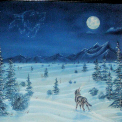 WOLF OIL PAINTING Framed  20'' X 20''