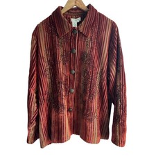 VTG Coldwater Creek 2X Boho Burn Out Velvet Beaded sequined Embellished Jacket