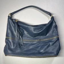 Onna Ehrlich Kemi Handbag Blue Shoulder Bag Soft Leather Zipper Tassle Accent
