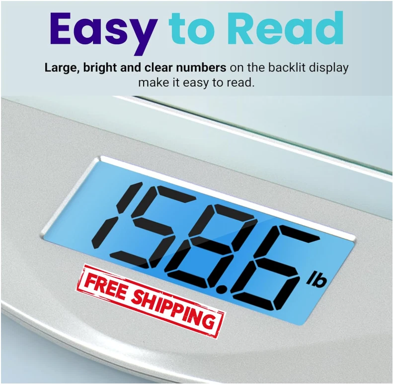 Báscula de baño digital, LCD azul grande, vidrio de 6 mm, 400 lb de alta precisión Foto 3 de 4