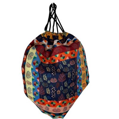 LOQI Multicolor Mixed Pattern Botanical Geometric Drawstring Pouch Travel Bag