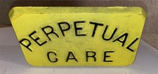 Vintage Perpetual Care Cast Iron Grave Marker Cemetery Placard-Stewarts-YELLOW