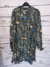 LADIES M&S GREY FLORAL LONG SLEEVED CINCH WAIST DRESS SIZE 22