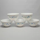 Five Arcopal France bowls in the Veronica (Myosotis) pattern. Vintage milk glass