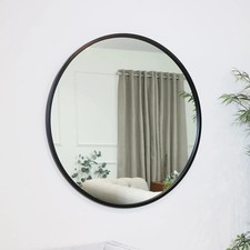 Large round black metal framed wall mirror modern industrial chic living room