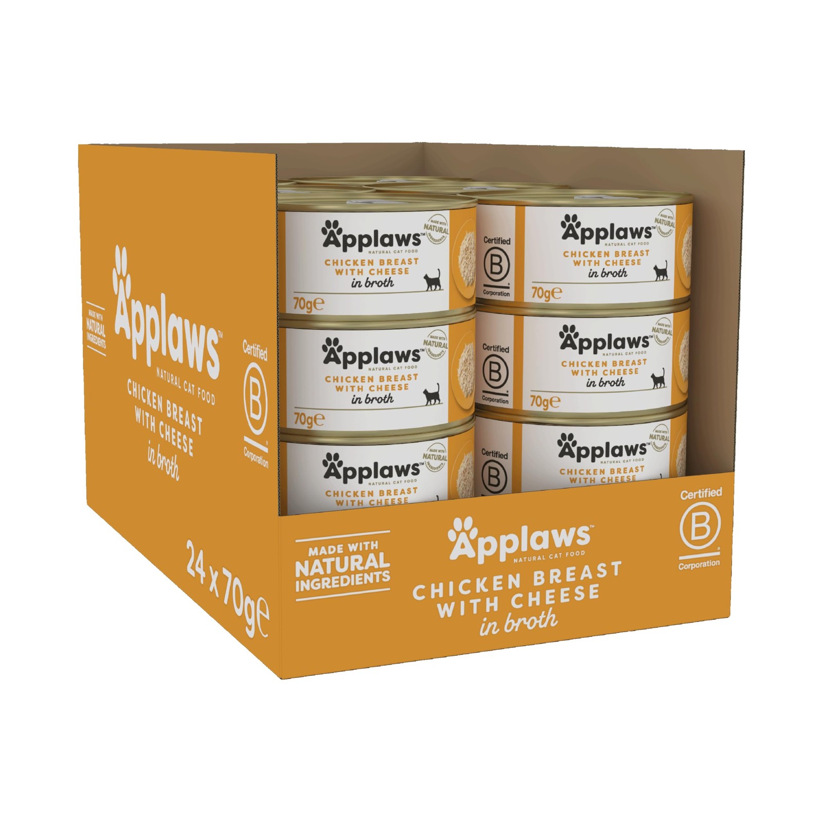 Applaws 100% Natural Wet Cat Food, Chicken with Cheese in Broth, 70 g Tin Cans