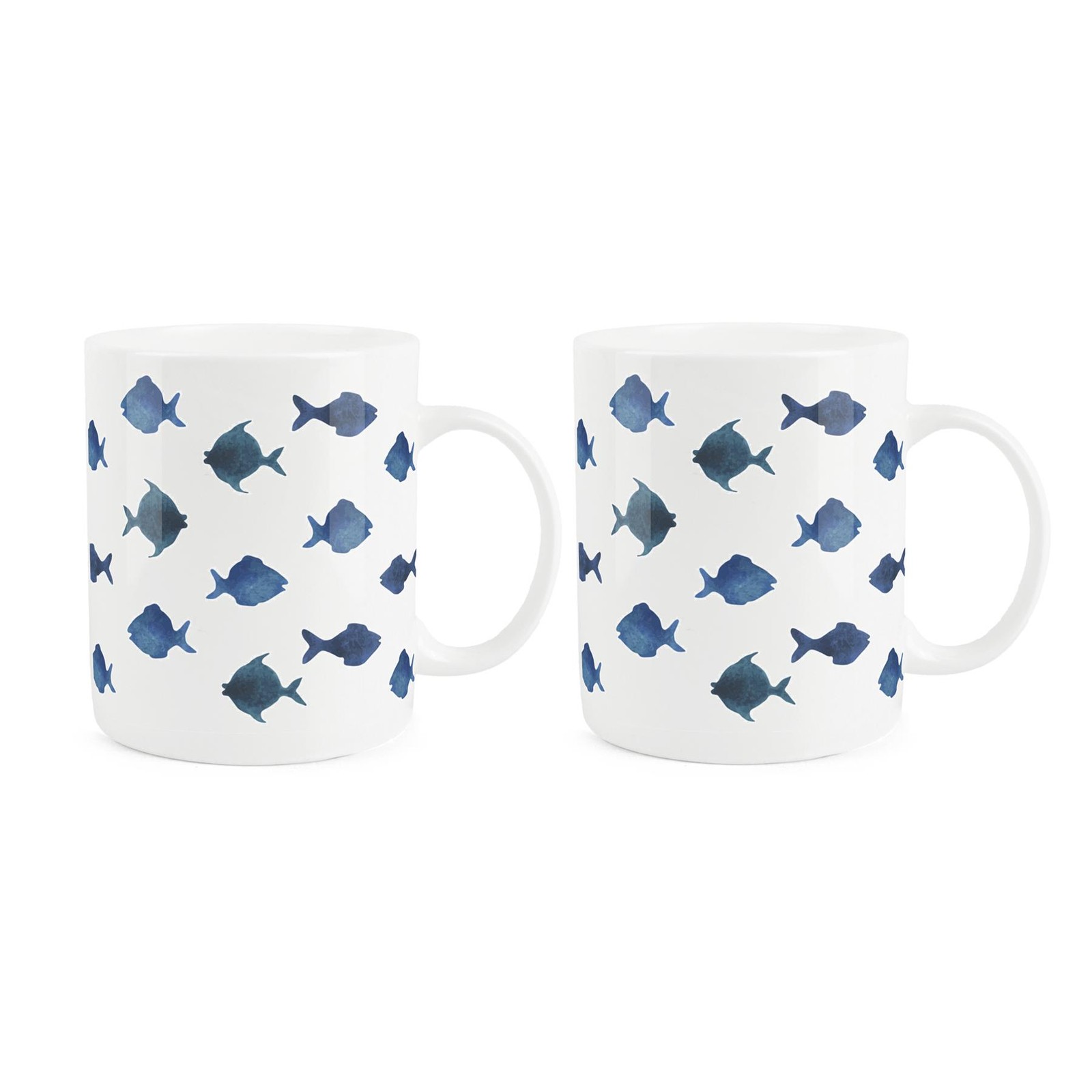 Bone China Fish Print Mugs - Sealife Drinks Cup Gift Set of 2