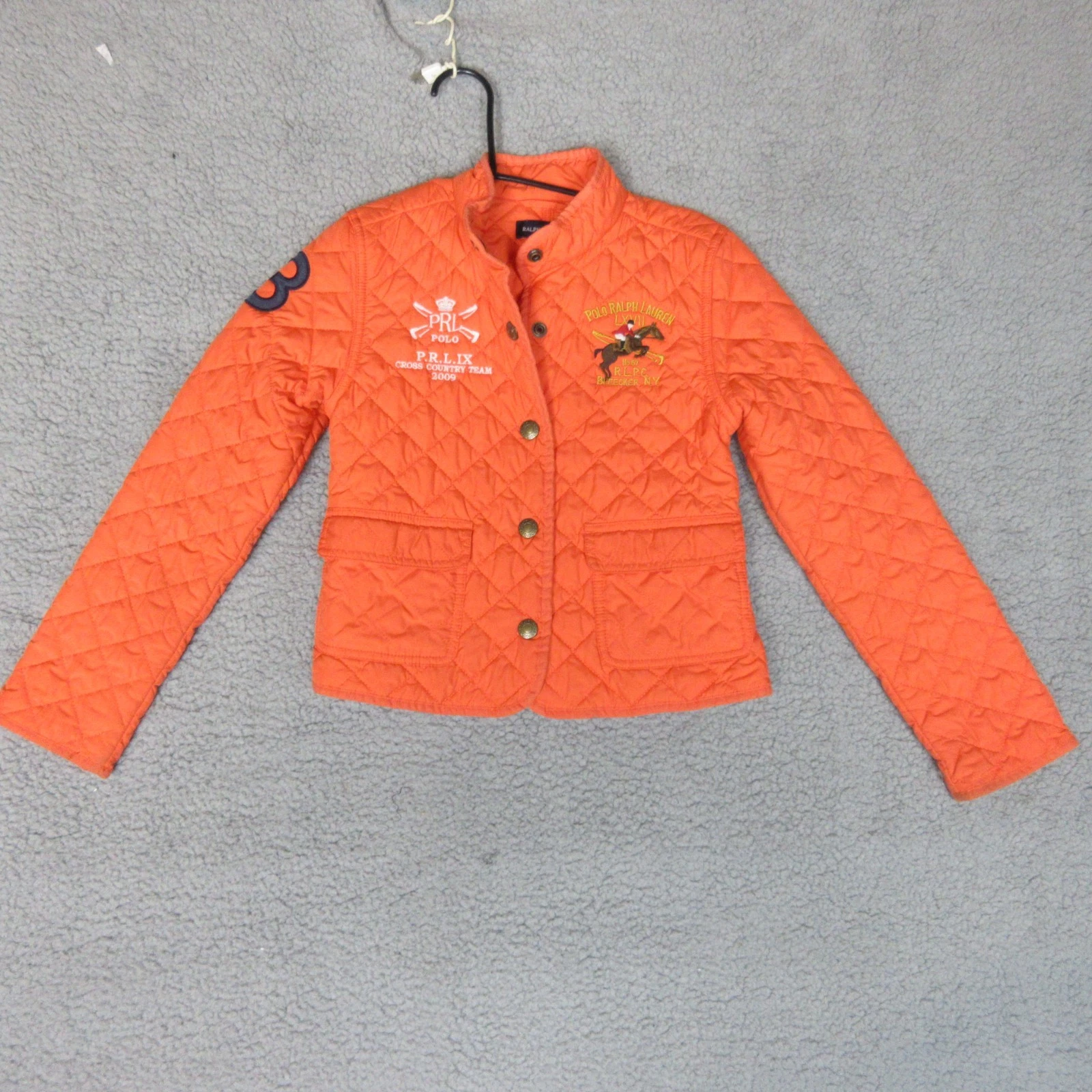 Ralph Lauren Jacket Boys Medium 8/10 Orange Bleeker NY Quilted
