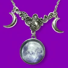 MOON PHASE BIB PENDANT NECKLACE crescent full wiccan pagan gothic lunar night 1G
