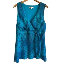 AB Studio Womens Babydoll Tank Top Size L Floral Paisley Tie Waist Y2K Fairy