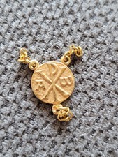 Ancienne Médaille De Baptême Collier Chapelet Plaqué Or Pendentif Vintage 