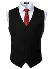 Men's Classic Slim Fit Dress Vest Formal Wedding Prom Tuxedo Suit Large Black