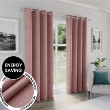 Light Blocking Linen Blackout Eyelet Curtains Ready Made Thick Ring Top Curtains