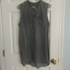 Merona Gray Sheath Dress, Lightweight Denim, Button down, Sz. L, Pockets
