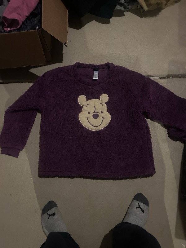 Disney Winnie The Pooh Sweater Girls Large Purple Fuzzy Faux Fur Sleepwear