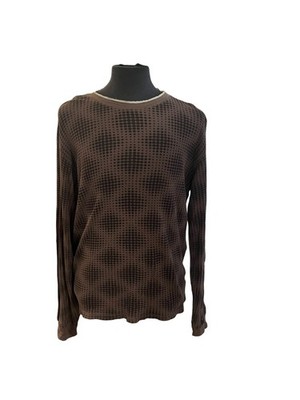 Point Zero Mens L Brown Diagonal Dot Textured Knit Distressed Pullover Y2K