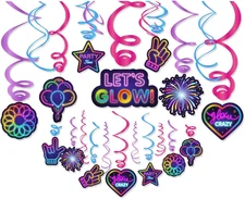 30Ct Lets Glow Hanging Swirl Decorations, Neon Fluorescent Party Supplies, Glow 