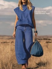 Chambray Top & Wide Leg Pant Set size XL