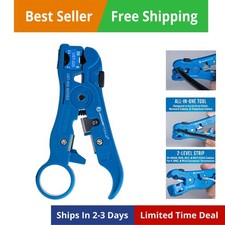 Universal Cable Stripping Tool with Cable Stop for Coax, Network, and Telepho...