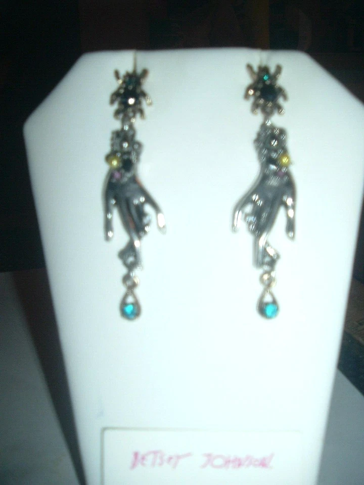 Жуки, жемчуг Серебряный руки висячий драгоценный камень Betsey Johnson пирсинг серьги новый с Ярлыками - Изображение 2 из 4