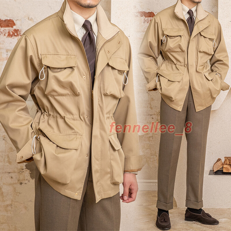 Men's Safari Jacket - Military Style Button-Up Windbreaker With Multiple Pockets
