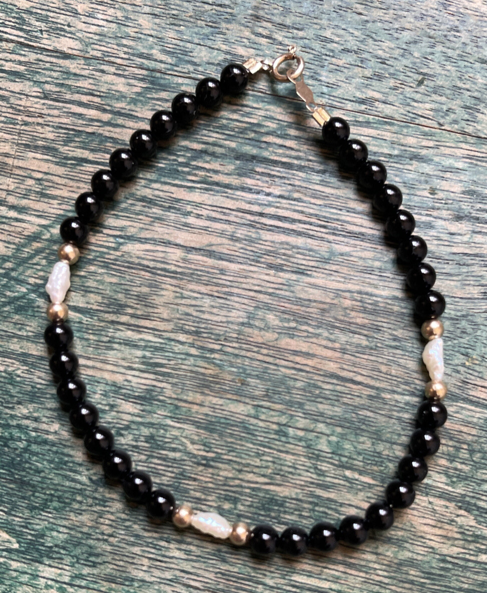 Vintage Designer Tranel 14k Onyx and Pearl Bracel… - image 5