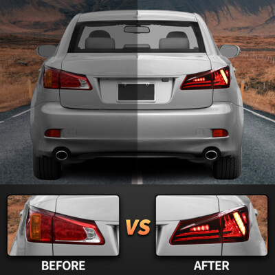 Vland Led Tail Lights for Lexus IS250 IS350 ISF 2006-2013 Red Lens