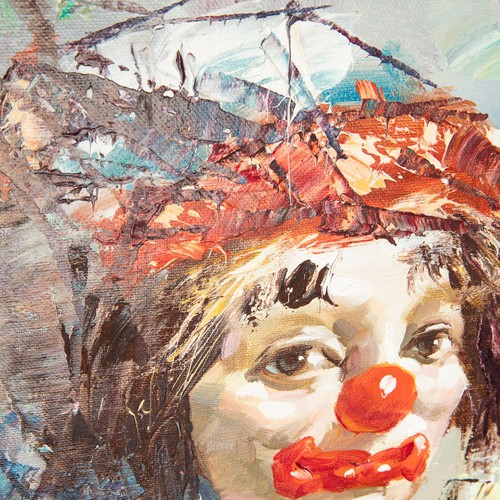 Vintage B Bradbury Colorful Clown Painting On Canvas - Picture 5 of 8
