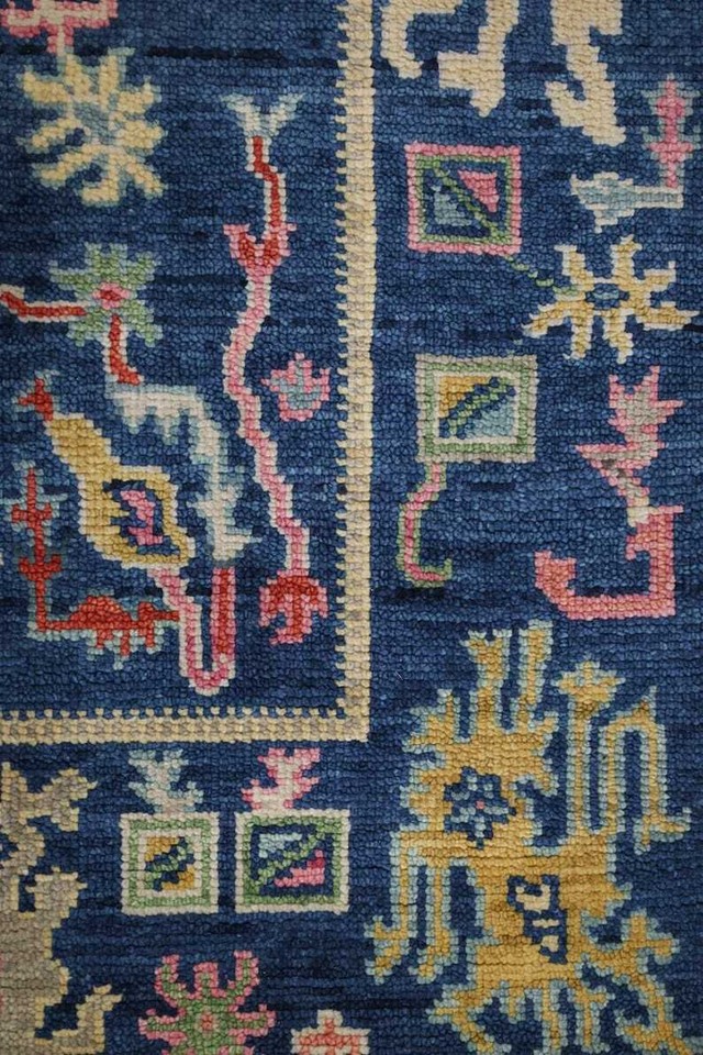 Oushak Turkish Rug Hand Knotted Blue Floral Rugs Living 8x10,9x12 10x14