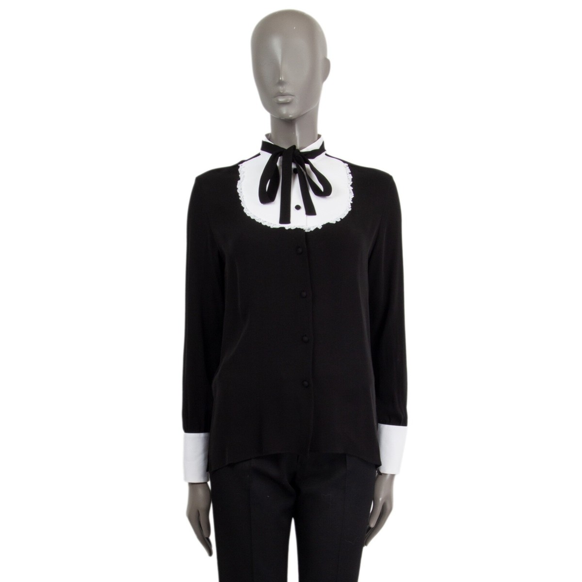 オーダー 67266 auth VALENTINO black silk PUSSY BOW Blouse Shirt 40 S | eBay