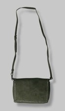 $225 Neiman Marcus Women's Green Studded Suede Leather Shoulder Tote Bag