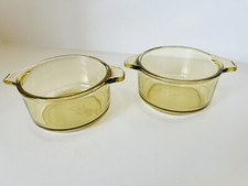 Juego de 2 platos para hornear vintage PyrOrey Dynaware vidrio ámbar Ramekin México