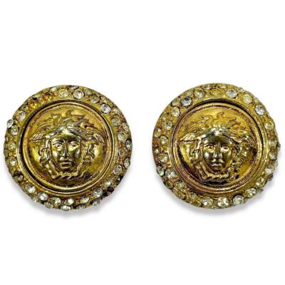 GIANNI VERSACE Clip-on Earrings Gold Rhinestone Medusa Women's