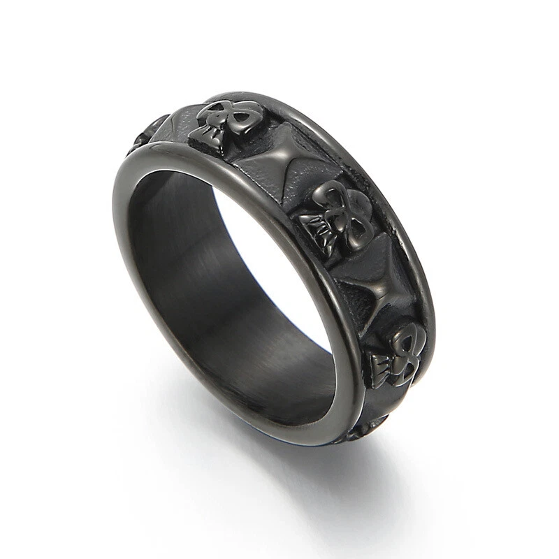 Anillo de acero inoxidable negro/plateado/oro calavera esqueleto punk banda gótica motociclista para hombre Foto 3 de 4