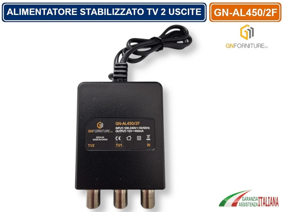 ALIMENTATORE STABILIZZATO TV PER ANTENNA 1 INGRESSO 2 USCITE DC 12V 450mA - Immagine 2 di 4