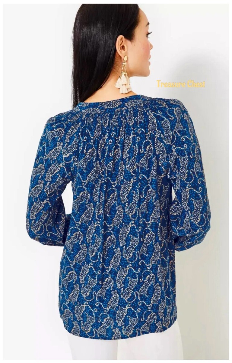 Lilly Pulitzer NWT Elsa Silk Top Navy Easy To Spot $178 Size XL | eBay