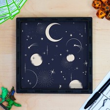 Moon and Stars Dice Tray, Wooden Dice Tray, D&D Rolling Tray for tabletop Games