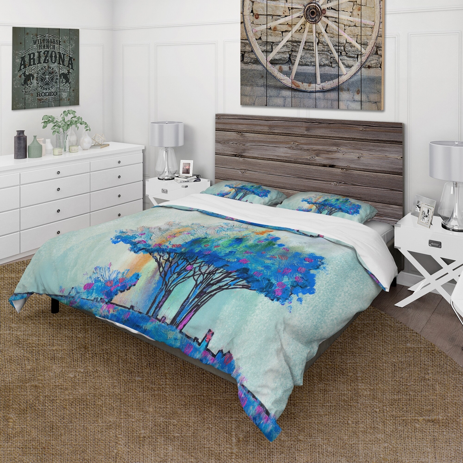 Designart 'Blue Coloured Tree Impression I' Modern Duvet